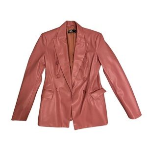 ZARA faux leather dusty rose blazer